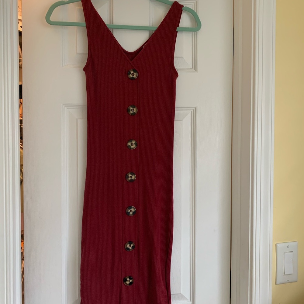 Burgundy button down midi dress
